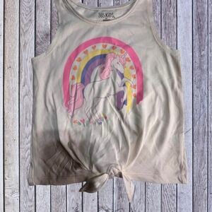 365 Kids 5 Tank‎ Top Girls Cream NEW Unicorn Rainbow Tie Front Graphic Tee